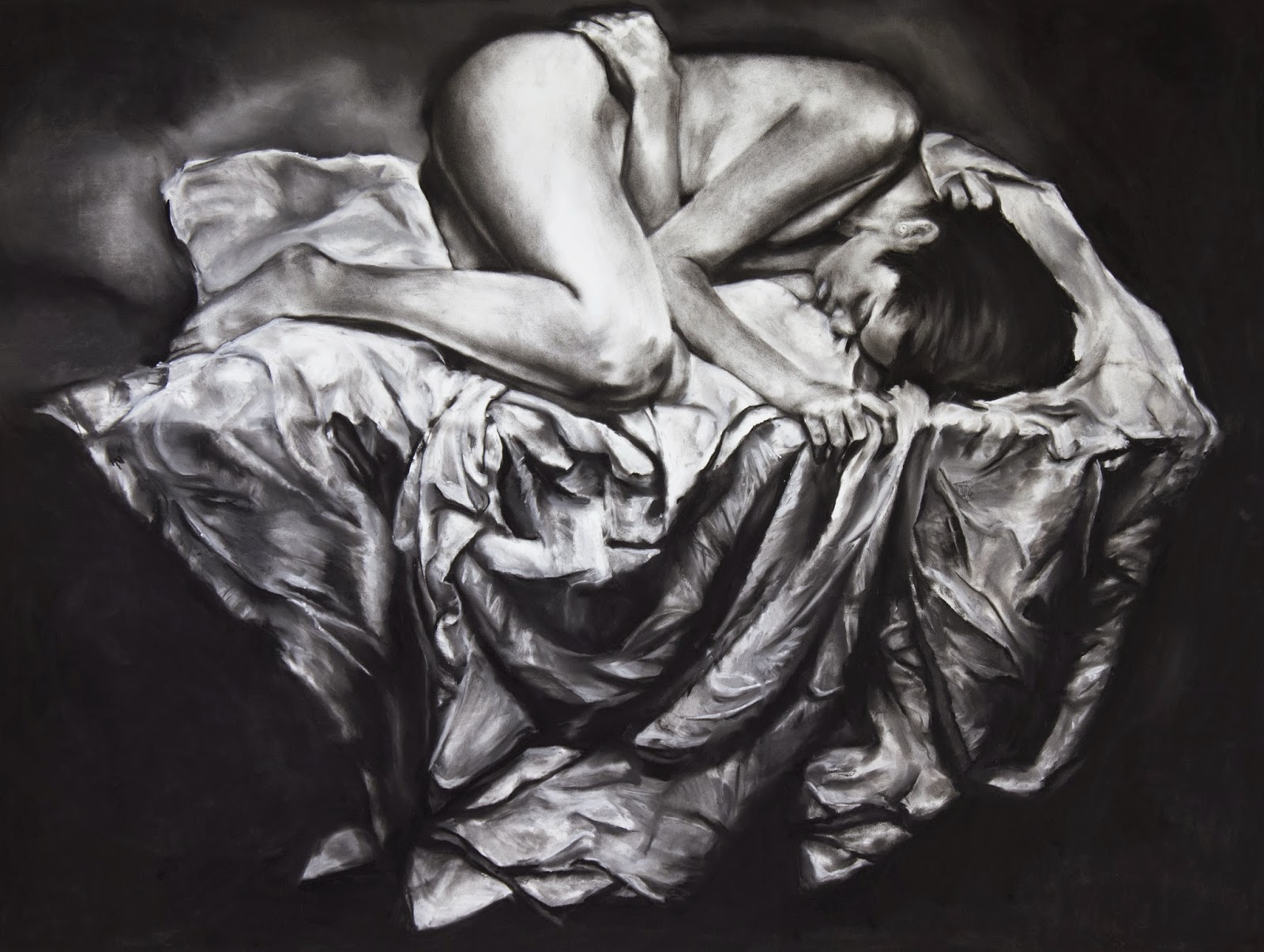 figure laying on blanket drawing