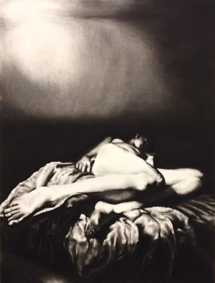 figure reclining on bed drawing