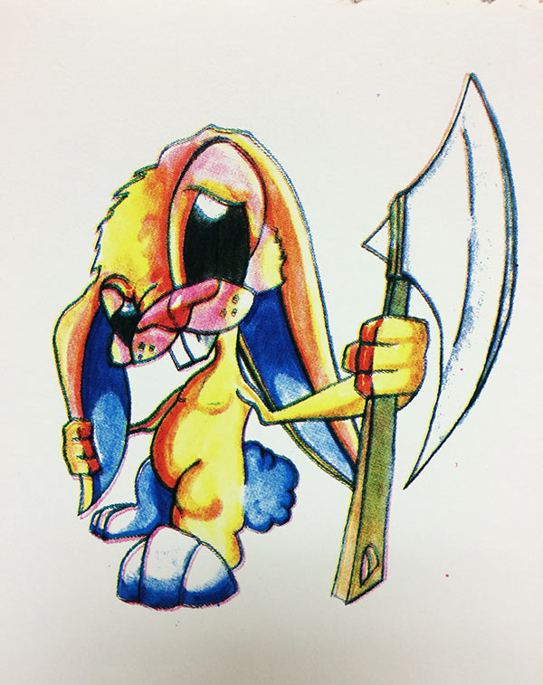 cartoon rabbit holding axe