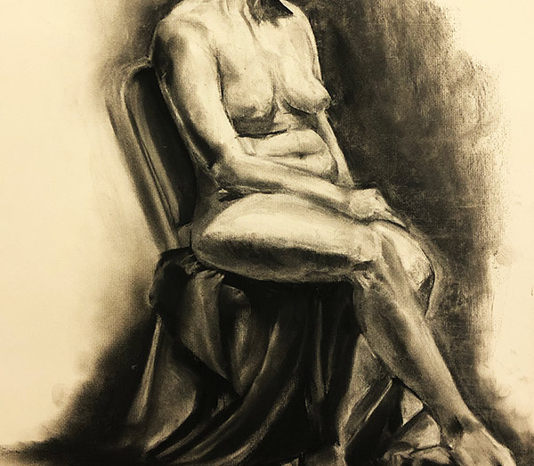 female figure in chair drawing