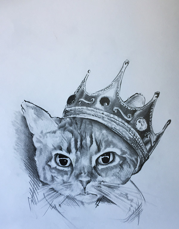 cat wearing crown portrait